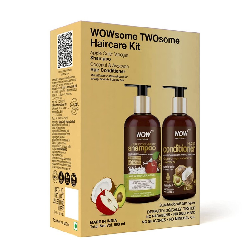 WOW Skin Science Apple Cider Vinegar Shampoo and Organic Virgin Coconut oil  plus Avacado Oil Conditioner
